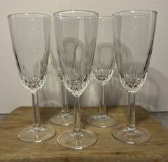 5 VTG J.G.DURAND FRANCE DIAMANT CHAMPAGNE FLUTE CORDIAL CRYSTAL STEMWARE 6 3/4″