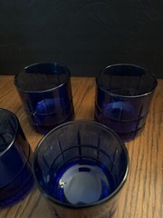 Anchor Hocking Cobalt Blue Tartan Tumblers Rocks Glasses 10oz Set of 4