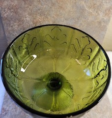 Vintage FTD 1975 Green Glass Goblet Embossed Leafing