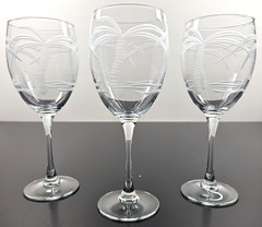 3) Rolf Glass Palm Tree All Purpose Wine Set Elegant Clear Cut Etch Stemware Lot