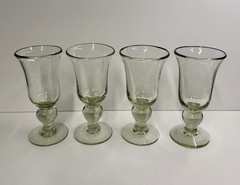 Set Of 4 Lenox Style Clear Green Water Goblets HandBlown Glasses Bulb Stem 10 oz