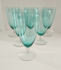 6 ~ BRYCE #935 Vaseline Uranium Glass Iced Tea Glasses Goblets Green Teal
