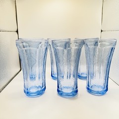 Vintage! Set of 2 Indiana Madrid Recollection Blue Glass Tumblers 6 1/2″ Tall