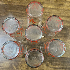 7 – Federal Glass -MCM Red Cattail & Gold Trim Tumblers Drinking Glasses 12 oz