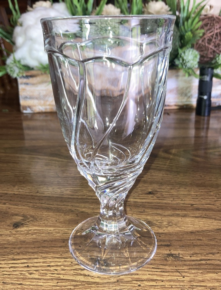 Noritake Sweet Swirl Clear 7 3/8” Tall Footed Iced Tea Tumbler 3-3/4″ Rim/14 oz