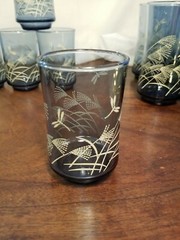 Vintage Set Of 2 Libbey Dusky Blue Dragonfly & Wheat Bolero Reeds Juice Glasses