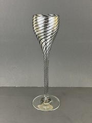 Steven Maslach Studio Art Glass ’88 Black Latticino 9.5” Champagne Flute *READ
