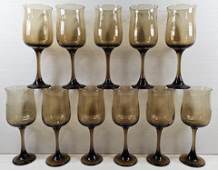 11 Libbey Connoisseur Tawny Water Goblets Set Vintage Elegant Stemware Retro Lot
