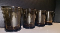 4 Anchor Hocking Linden Smokey Brown Tawny Glass Flared Tumblers Lowball Vintage