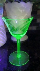 Vintage Uranium Glass Optic Swirl Cordial Glass