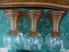 3 Roemer Beehive Wine Glasses Marigold Amber Etched Grapes Bacchus Germany