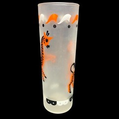 Libbey Carousel Tumblers Vintage Highball Frosted Deer Giraffe Circus Set of 2