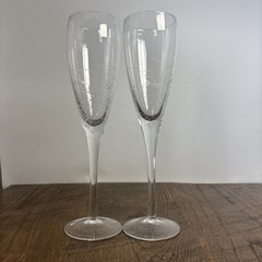 Etched Fish And Bubbles In Glass Champagne Flutes 10.5” Glasses – Set of 2