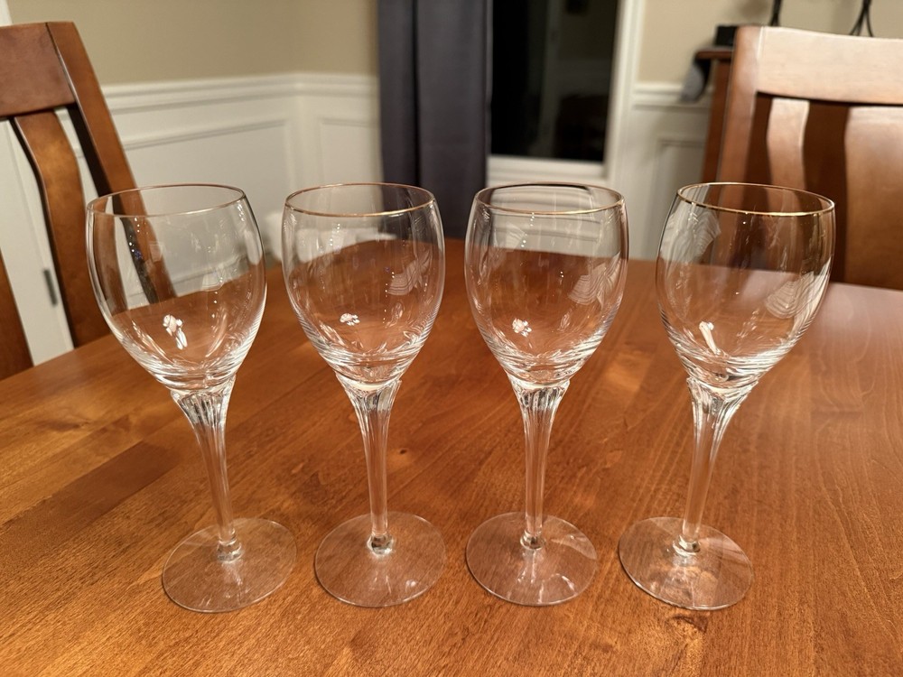 4 Lenox Erica Gold Crystal Wine Glasses w/ 22k Gold Trim Signed Discontinued