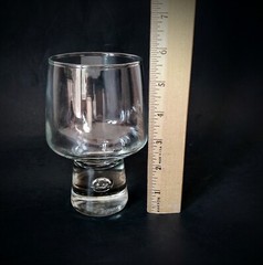 Set Of 3 Clear Weighted 5 3/4″ Glass Tumblers Suspended Air Bubble Stem 15 oz