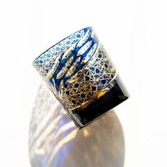 Japanese Edo Kiriko Crystal Whiskey Glasses Hand Cut To Blue 9oz Gift Packing