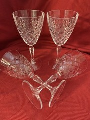 3 – Cristal D’Arques DAUPHINE Wine Glass Paneled Diamond Cut 7-1/4”Tall ELEGANT