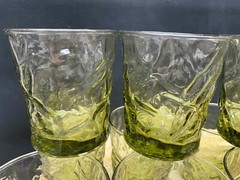 Set of 12 ~ Libbey «AZTEC» Olive Green ~ Old Fashioned Glass Tumblers ~ 8 oz.