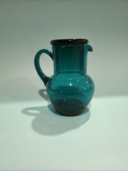 Rare Teal New Martinsville Glass Tumble Up Night Set Guest Set Inside Cup