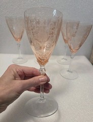 Vintage Fostoria Versailles Set Of 6 Pink (Rose) Etched Water Goblet 8 1/4″H