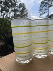 5 Vintage Culver Barware Glasses Frosted Yellow Green White Stripe 5.5” Tall