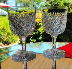 Perfect Crystal Wedding Gift – Pair Cut Glass Goblets Strawberry Diamond ABP
