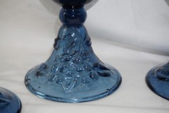 4-Blue Glass Water Goblets or Iced Tea Glasses w/ Bell Bottoms, 7 3/8″ (B21)