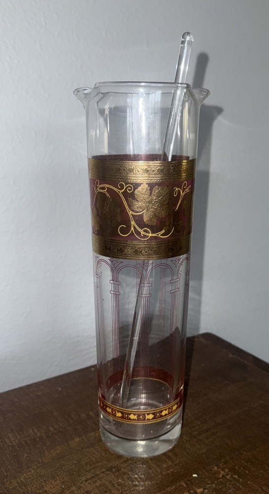 Cera Golden Grapes Cranberry High Ball Cocktail Mixer And Glass Stirrer Vintage