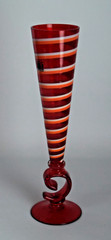 Carlo Moretti Champagne Flute Red Swirls Signed 2006 Murano Glass