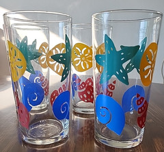 Vintage Libbey Glass Tumblers SET OF 4 Bright Colorful Sea Shells 6 1/4″ T 20 oz