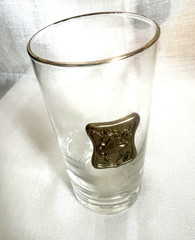 Vintage MCM Libbey Glass Crown Collection Gold Unicorn Medallion Tumblers Set 3