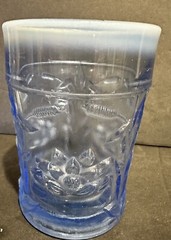 Water Lily & Cattails Blue Opalescent Glass Tumbler Vintage