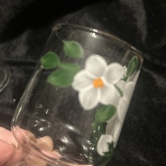 Federal Glass Co. Vintage Hand painted W/Dogwood Juice Glasses 3 In Set Of 6
