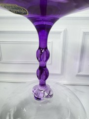 Pair Bohemia Crystal Czech Republic Amethyst Purple Stem Wine Goblets Glasses