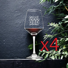 Cool Dad Wine Glasses x4 Premium 12 Oz Personalize Ice Father Family Gift NEW