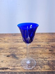 Saint Louis France Crystal Wine Glass Cerdagne Pattern Cobalt Blue 7 3/4”
