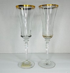 Set MIKASA Jamestown Clear 24 KT Gold Trim Champagne Flute Blown Made in Austria