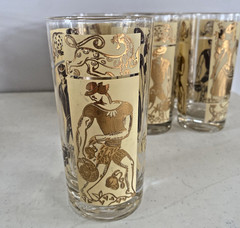 6 MCM Retro Gay Fad Harvesters Gold 12 oz. High Ball Bar Tumblers Glasses