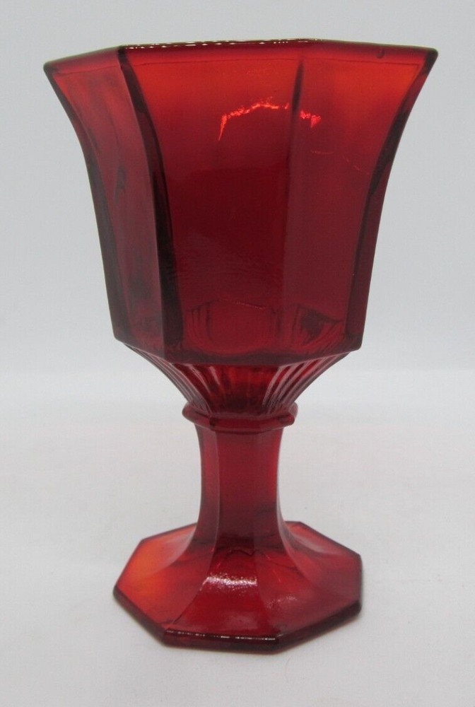 Octagonal Red Amberina by Independence Juice/Wine Goblet Glass 4 1/2″ Tall