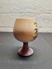 Hand Painted Ceramic Goblet Flower Cluster Design Natural Colors W/ Purple Stem