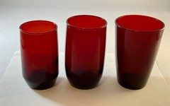 Anchor Hocking Glass ROYAL RUBY 3 Tumblers Roly Poly Coupe Tapered