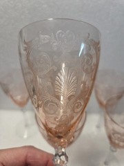 Vintage Fostoria Versailles Set Of 6 Pink (Rose) Etched Water Goblet 8 1/4″H