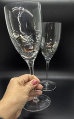 Mosaic Stained Glass Wine Glasses Art Glass Hand Painted Hand Blown Gray Blue 2