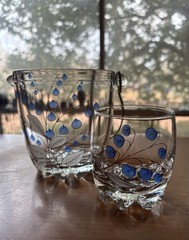 Giorgi Italy Ice Bucket And (5) Rocks Glasses Hand Painted Blue Flowers MCM