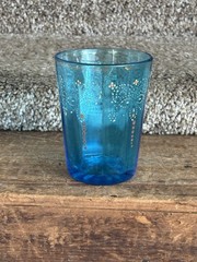 Antique Victorian Era Hand Painted Blue Jeweled Glass Tumbler