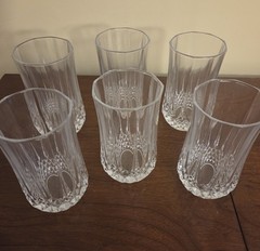 SIX 1980s 24% Lead Crystal Longchamps Highball Glasses Used In Original Box NICE