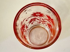 Hazel Atlas Glass Tumbler BACHELOR BUTTON Red Drinkware Barware 5″