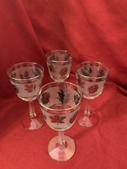 Libbey WATER GOBLET Set 4 Vintage Frosted Glass Silver Leaves Retro 7 1/4″ tall