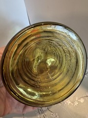 Green Glass Goblet 10″ Gold Grapevine Cathedral Floral Decorative Stemmed