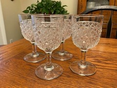 Antique EAPG 1884 Elson Glass #88 Daisy & Button 6 1/4” Goblets (set of 4)